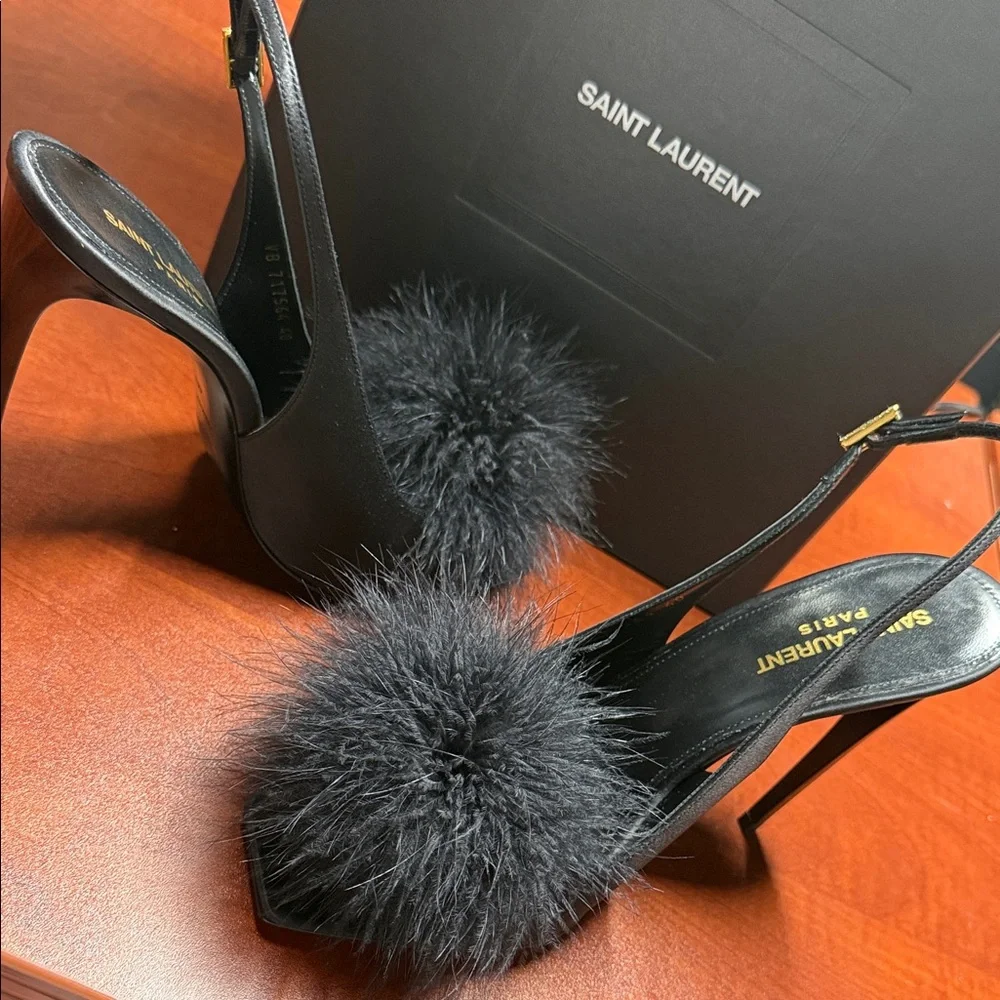 Saint Laurent Black Feathered Heels - Picture 11 of 11